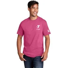 Adult 5.4oz 100% Cotton Tee - Sleeve Ribbon Print w/ Left Chest Y STAFF Logo 